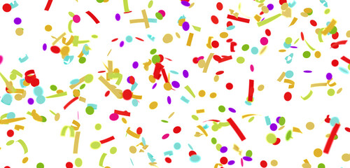 Bright, festive confetti falling on white. Perfect for party invitations, banners, and celebratory designs.