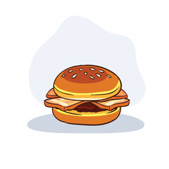 bacon burger with grilled patty and sesame bun cartoon illustration
