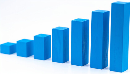 Blue 3D bar graph isolated on white background. Growing business, success and improvement.