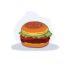 tasty beef burger with lettuce tomato and sesame bun. food vector design in cartoon style