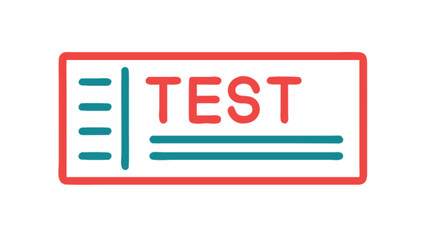 Illustration of a test document with the word test in red and turquoise details inside a red frame