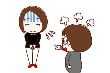 （複数）真っ青になって謝罪する女性とカンカンに怒りながら怒鳴り責める妊婦