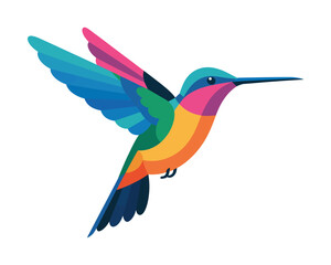 Obraz premium geometric style hummingbird in motion with vivid plumage, isolated on white background for creative artwork