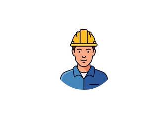 icon of American construction worker with yellow hard hat