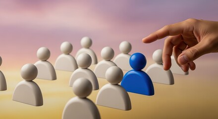 Obraz premium Selection of a Standout Candidate: Hand Picking a Unique Individual from a Group of Similar Figures