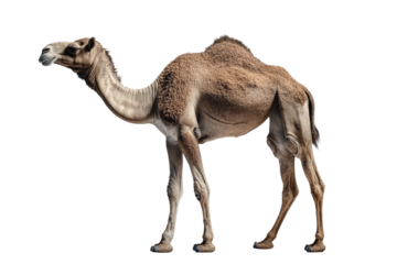 A single dromedary camel standing proudly isolated on transparent background