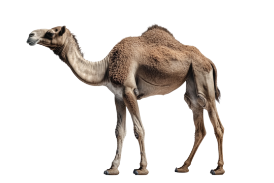 A single dromedary camel standing proudly isolated on transparent background