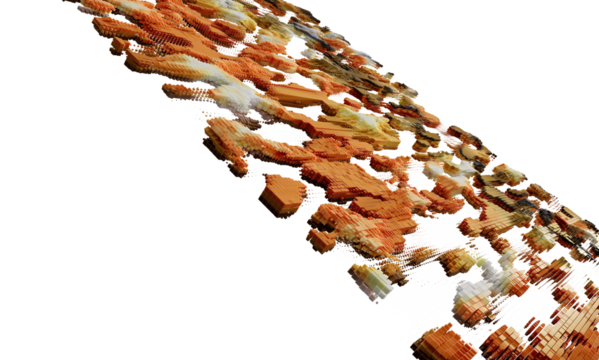 3D rendered abstract background with orange blocks forming a wave.  Perfect for technology or design concepts.