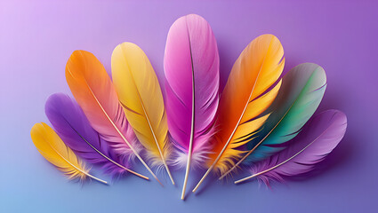 colorful feathers on a purple background