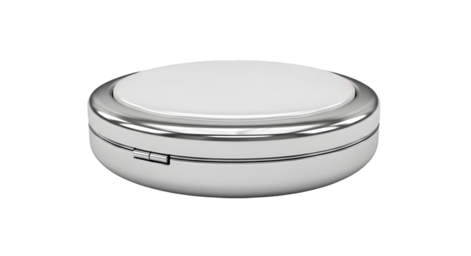 Modern round wireless charging pad with a silver metal rim and white surface, isolated on transparent background