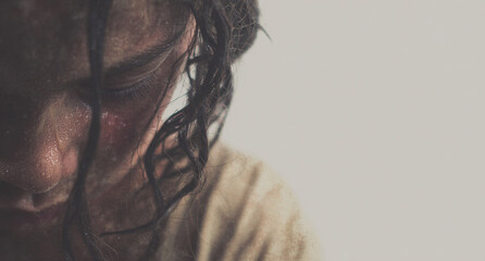 Sad Woman. Powerful footage on illegal immigration: human drama across borders, conflict, and hope in motion	