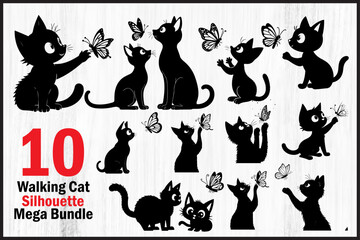 Curious Cats and Butterfly Silhouette