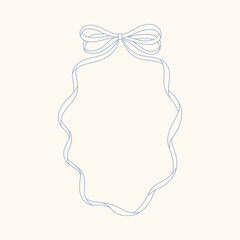 Hand drawn coquette bow oval frame with a charming whimsical cottage core design. Soft blue pastel and nostalgic, perfect for invitations, stationery and romantic vintage-inspired decor.