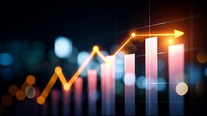 Visualizing upward trends in data analysis through graphs at night in a cityscape setting - Powered by Adobe