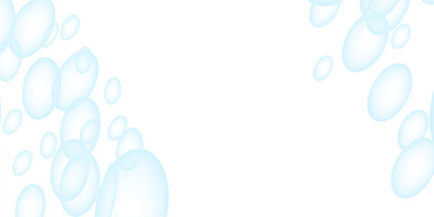 Soap foam bubbles vector concept, abstract shampoo soapy effect background. Water and detergent foam bubbles frame. Round circle blue elements background for hygiene cosmetics soap or shampoo.