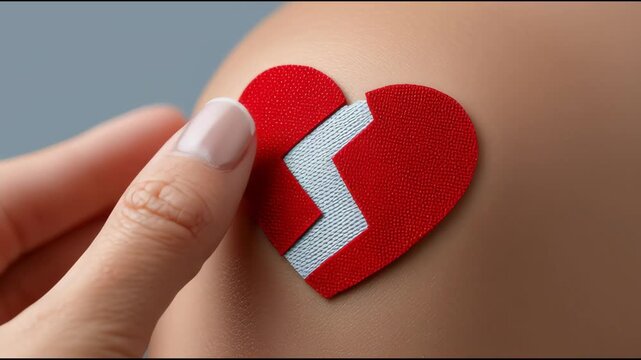 Healing heart sticker applied on skin to promote wellness at home