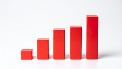 Red 3D bar graph isolated on white background. Growing business, success and improvement.