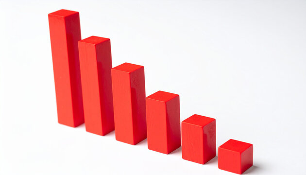 Red 3D bar graph isolated on white background. Growing business, success and improvement.