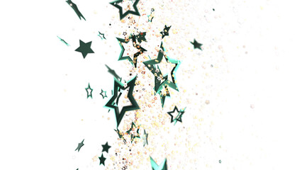 Naklejka premium Sparkling teal stars falling on white. Perfect for celebration, party, or holiday backgrounds.