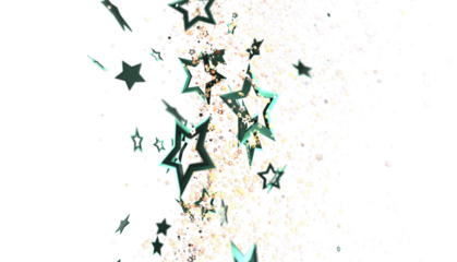 Sparkling teal stars falling on white. Perfect for celebration, party, or holiday backgrounds.