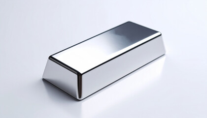 Smooth polished silver bar on white surface. Wealth and investment. Precious metal.