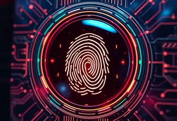 Fototapeta premium Futuristic biometric fingerprint scanner securing digital identity, access control system, passwordless authentication