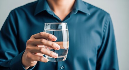 Man Holding Glass of Fresh Water: Hydration, Wellbeing and Refreshment Concept