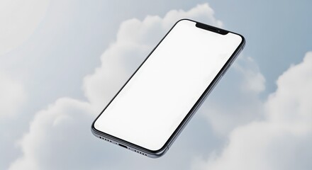 Smartphone mockup floating in the sky with cloud background, ideal for app or website presentation