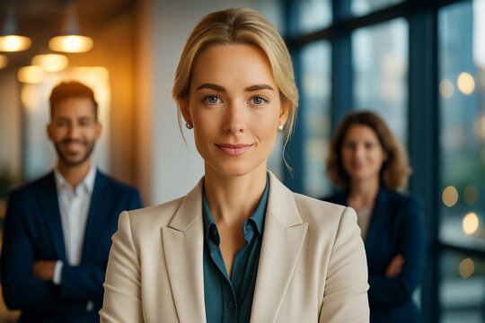Successful business woman looking confident and smiling in office