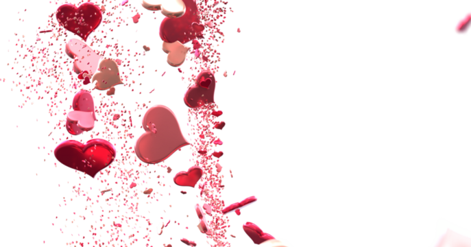 Falling red and pink hearts isolated on transparent background. Valentine’s day design. - Powered by Adobe