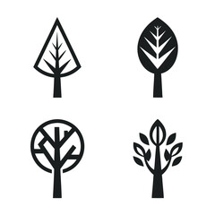 Four stylized black tree icons on a white background nature plant 3