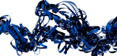 Dynamic blue ribbons swirl in abstract 3D render. Perfect for technology, design, or energy concepts.