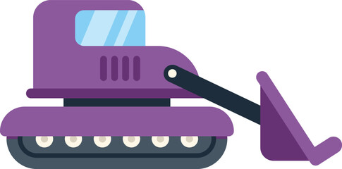 Illustration of a purple bulldozer excavating using its extended front shovel