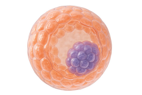 Human blastocyst showing inner cell mass forming embryo on transparent background