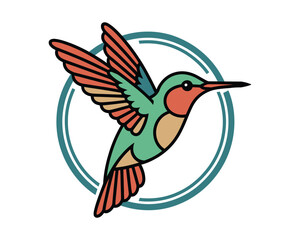 Colorful hummingbird vector illustration featuring geometric design and decorative circular shape perfect for modern artwork