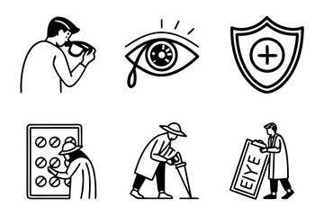 Collection of eye care and health related icons isolated on white