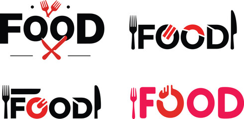Creative food logo designs with utensils and abstract elements