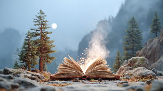 Haunted halloween mystery ghostly coffee bean spellbook in spooky forest environment dark fantasy viewpoint