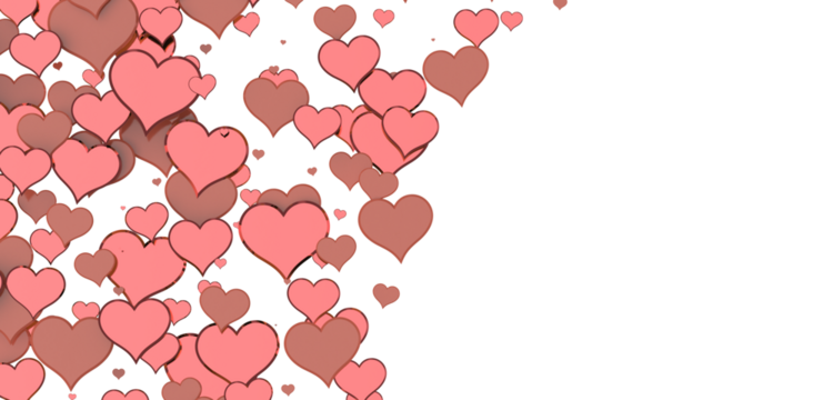 Falling red and pink hearts isolated on transparent background. Valentine’s day design.