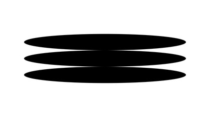 Black three horizontal oval shapes stacked for abstract design, minimal decoration, graphic elements, and modern icons on transparent background