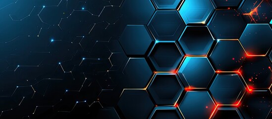 Luminous Hexagonal Matrix with Fiery Red Energy and Digital Network Paths