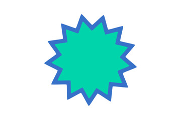 Green starburst badge with blue outline isolated on transparent background for labels, stickers, sale tags, and graphic design elements