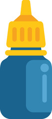 Blue nasal spray or eye drop bottle with yellow cap delivering medication with a white background