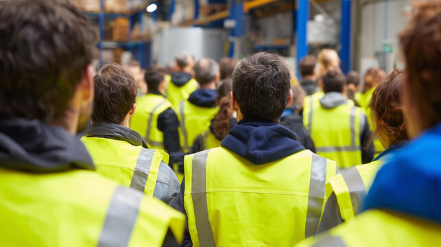 A group of people wearing yellow vests