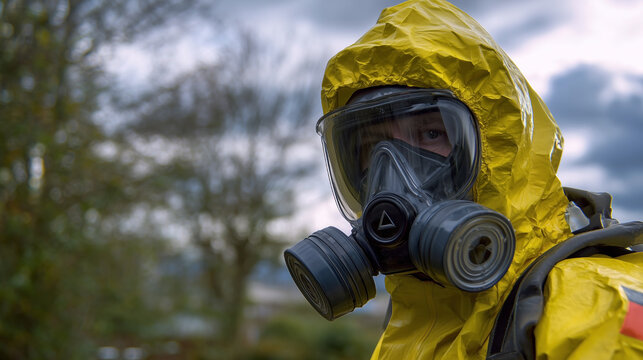 A person in a yellow suit with a mask on - Powered by Adobe