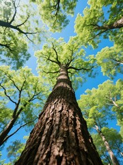 Naklejka premium Upward View of Forest Giant Tree, Natural Ecology & High-angle Landscape