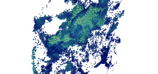 Stunning abstract image of a particle cloud in shades of blue and green. Perfect for technology, science, or design back