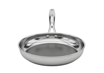 Stainless steel frying pan isolated on transparent background, essential kitchen cookware for preparing delicious meals