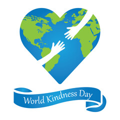 Global, kindness and love heart, world map, helping hands icon vector illustration for peace, unity, compassion, humanity, care, support, awareness.
