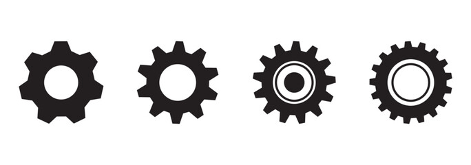Gears collection. Gear settings icons. Set of black gear wheels. Gear icon vector set. clockwork illustration sign collection. Mechanics symbol. EPS 10